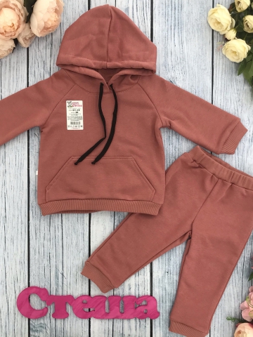 Купить оптом 311-ТР. Свитшот с капюшоном + Штаны, хлопок 65%, 35% ПЭ, 3-х нитка ( без начеса) терракот 98,104,110,116 в Прокопьевске